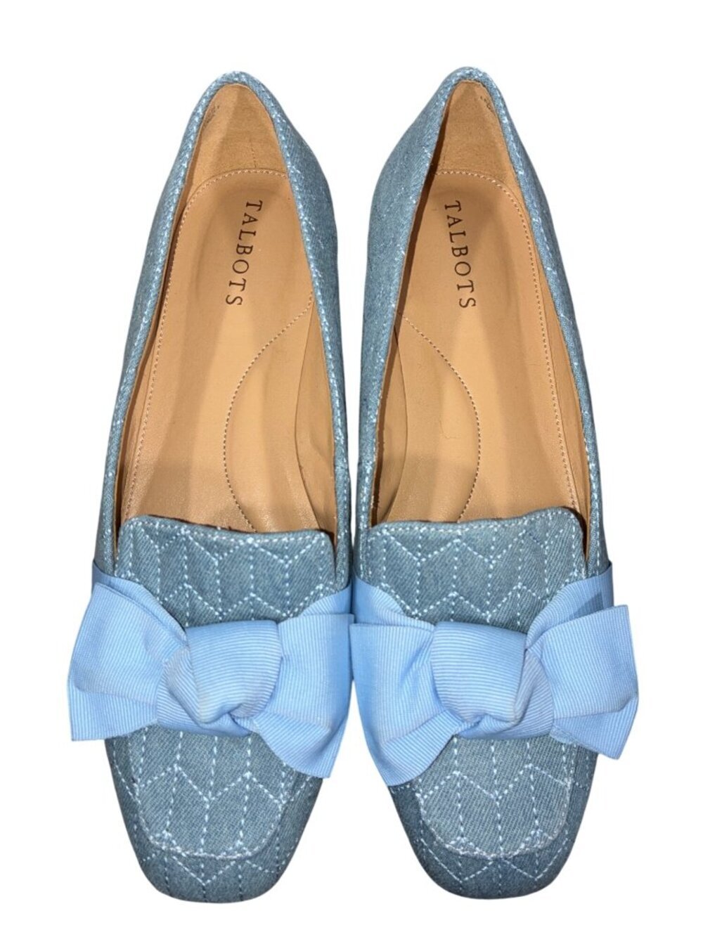 Talbots Blue Quilted Bow Flats Womens Size 9.5M Textile Upper Leather Outsole